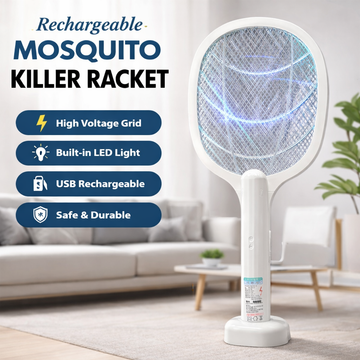 Rechargeable Mosquito Racket with Stand – Electric Insect Killer Bat (Random Color)