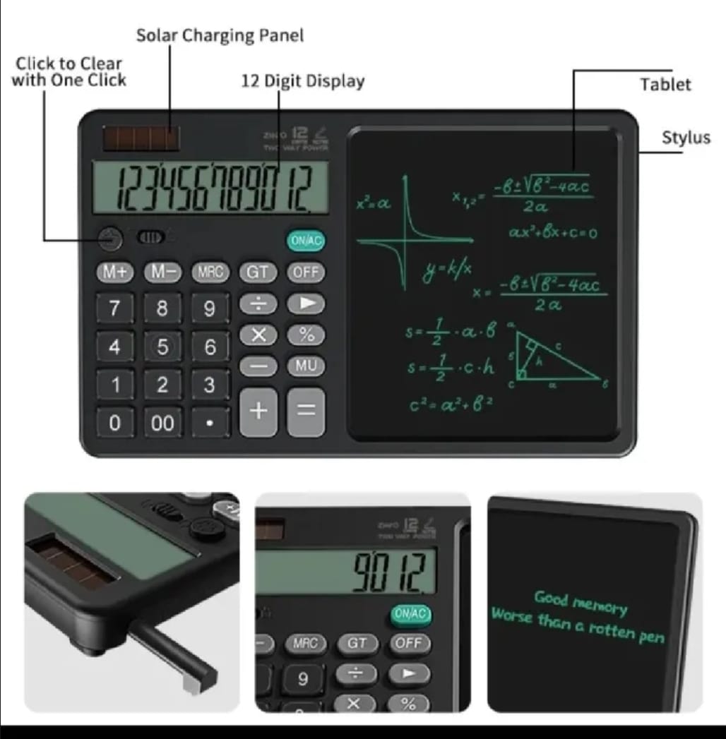2-in-1 Calculator with LCD Writing Tablet – Dual-Function Office & School Gadget | Portable & Eco-Friendly