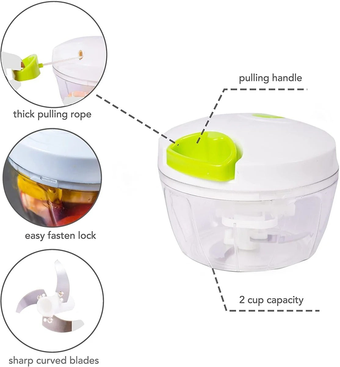 Hand Pulled Spin Cutter | Manual Vegetable Chopper for Onions, Garlic & Fruits