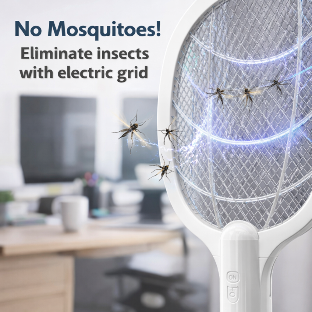Rechargeable Mosquito Racket with Stand – Electric Insect Killer Bat (Random Color)