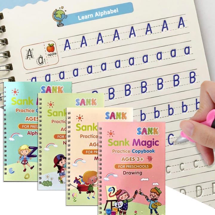 Sank Magic Book Set | Reusable Handwriting Practice for Kids (4 Books + Magic Pen)