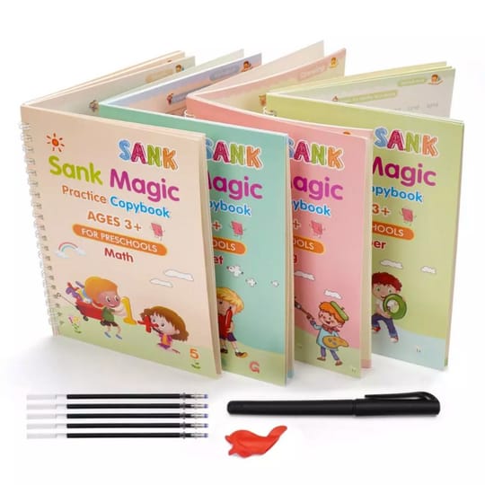 Sank Magic Book Set | Reusable Handwriting Practice for Kids (4 Books + Magic Pen)
